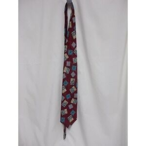Botany 500 Mens Burgundy Geometric Square Print Necktie Vintage Style